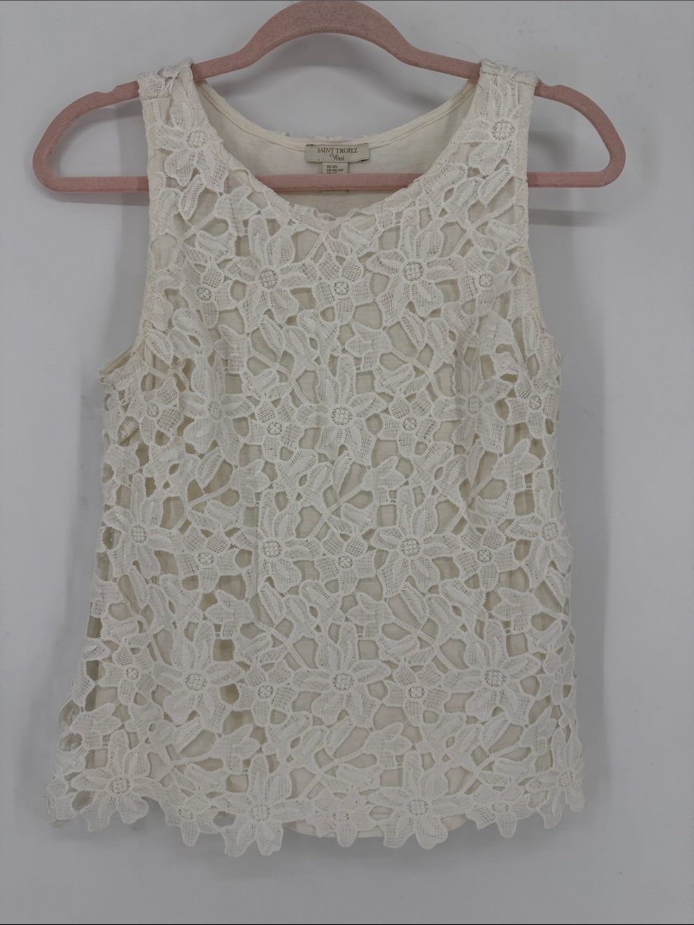 Saint Tropez West Ivory Floral Lace Tank Top Size XS Boho Fall Layering